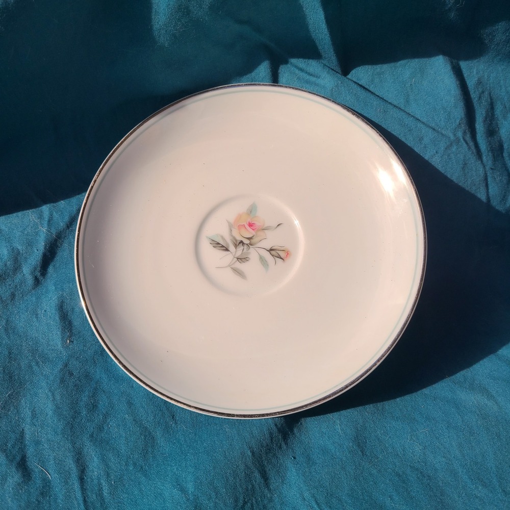 Set of 4 Noritake Saucer Margot 5605 OS White Pink Rose Platinum Trim MCM Japan